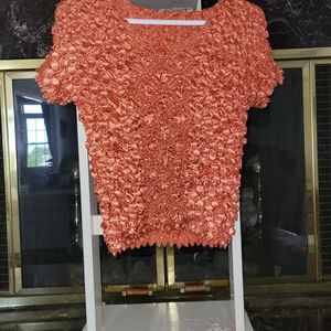 satin orange gold ruffled/shirred puffy shirt Small-medium 90s/royal